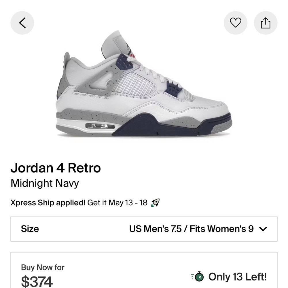 Nike Jordan 4 Retro Navy and White